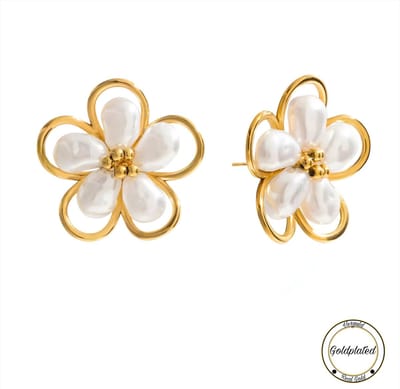 Borasi Parel Bloem Oorbel Goldplated | Dames Oorbellen | Parel | Dames Sieraden | Trendy Oorbellen | Statement Oorbel |