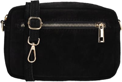 Charm London Elisa Schoudertas - Crossbody - Camerabag - Suede - Leer - Leren Dames Tas - Zwart