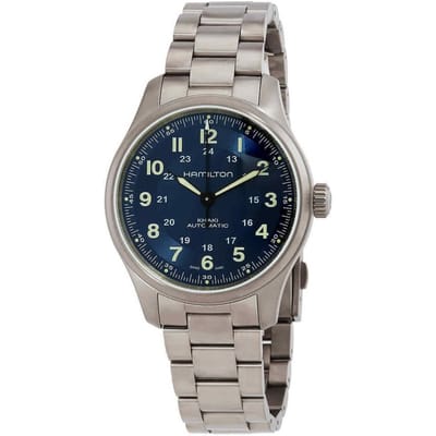 Hamilton Khaki Field Titanium Blauwe Wijzerplaat Automatisch H70545140 100M Herenhorloge blauw