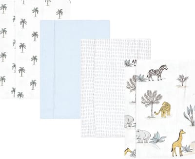 Zachte Flanel Slabbendoekjes voor Baby's - 4 Stuks Katoen Safari Print