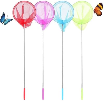 Dailygoody - Vissennet voor Kinderen - Uittrekbaar Vlindernet - Ideaal voor Buiten - Set van 4 Kleuren - Voor Insecten en Vogels - Geschikt voor Kinder