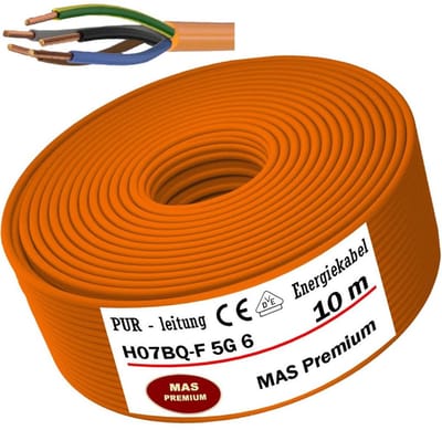 Robuuste PUR Kabel H07BQ-F 5x6 mm² Oranje, Geschikt voor Buiten en Industrieel Gebruik