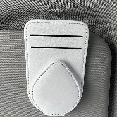 2 stuks Magnetische Auto Brilhouder van Premium Kunstleer, Universele Krasbestendige Zonnebril Klem met Kaarthouder, Wit