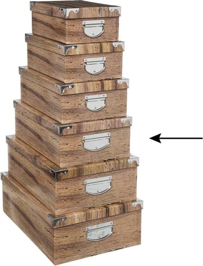 5Five Opbergdoos/box - Houtprint donker - L40 x B26.5 x H14 cm - Stevig karton - Treebox
