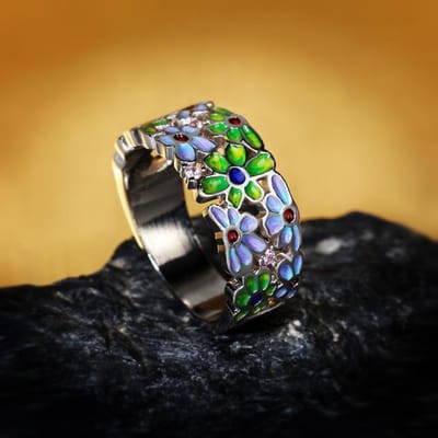Nieuwe Gebrand Blauwe Verf Cloisonné Bloemenring Met Zirkoon Voor Vrouwen Bruiloft Feest Verlovingssieraden Cadeau 10 blauw