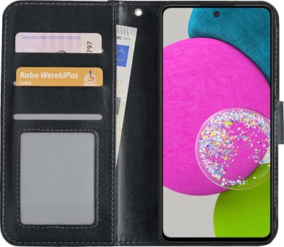 Hoesje Met Pasjeshouder - Geschikt voor Samsung Galaxy A52s 5G - Luxe Bookcase Portemonee - Flip Case - Kunstleer Book Case - Flipcase - Book Cover - Walletcase - Portemonneehoes - Zwart