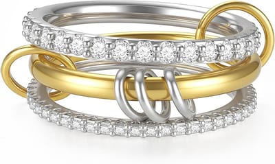 Stapelen van Ringen voor Vrouwen, Interlockende Zilveren en Gouden Ringen, 14K Vergulde Cubic Zirconia, Twee-Tonige Stacking Bands, Maat 5, Trendy en Duurzaam