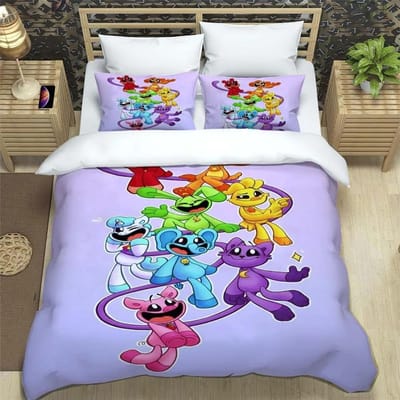 3D-print Anime Lachende Dieren CATNAP DOGDAY Beddengoedset Gloednieuwe Coole Anime Quilthoes Kussensloop Leuke Cartoon Kinderen Cadeau US Full 200x230cm