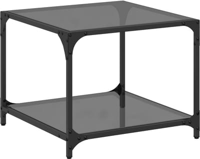 Ronde Salontafel met Zwart Glazen Tafelblad en Stalen Frame 50x50x40cm