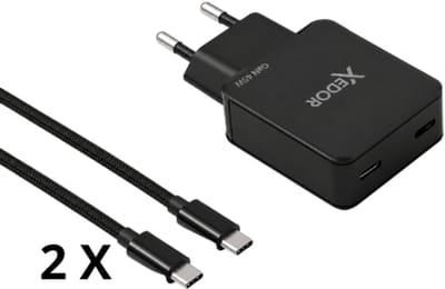 Xedor® Charge - 45W Snellader USB-C - Oplader USB-C met 2x 2 Meter Gevlochten USB-C naar USB-C Kabel - GaN PD 3.0 Adapter USB-C - Geschikt voor Samsung, iPhone 15/16/17, Tablet & Laptop - Zwart