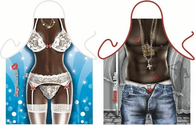 Black Man en Girl Sexy Grappig Leuk Schort Keukenschort