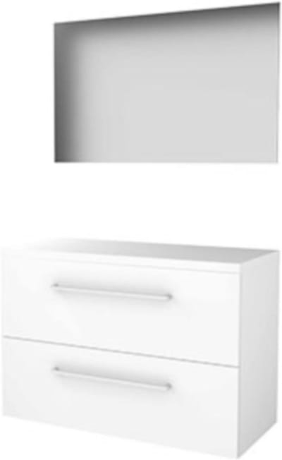 Basic-Line Ultimate 46 Badkamermeubelset - 100 x 46 cm - Met Grepen - 2 Lades - Wastafelblad - Spiegel met Indirecte LED Verlichting - Ice White