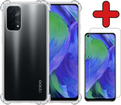 Hoesje - Met Screenprotector - Geschikt voor OPPO A54 5G - Sterk & Shockproof - Back Cover - Siliconen Case - Telefoon Hoes - Shock Proof - Telefoonhoes - Transparant