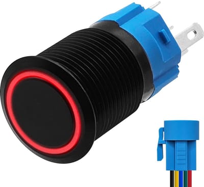 ProRide Metalen Pulsschakelaar 220V OFF-(ON) - 16mm - Momentschakelaar met Aansluitkabel - Spatwaterdicht - LED Indicatie Rood