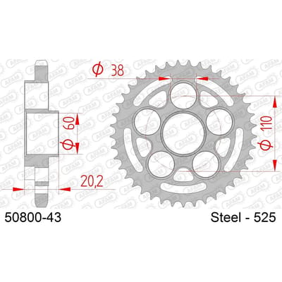 Stalen motortandwiel achteraan Afam 525 43 dents