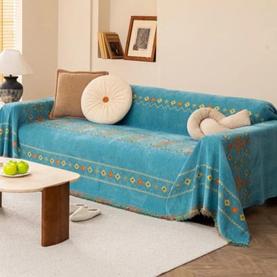 Couverture de Canapé Bohème avec Pompon Tissu Chenille Anti-griffures de Chat Housses de Canapé Universelles Couverture de Fauteuil Tapis de Pique-nique S 180x130cm