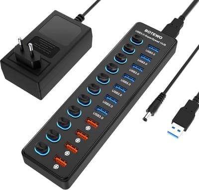 11-in-1 USB Hub met 7 USB 3.0 Poorten en 4 Intelligente Oplaadpoorten