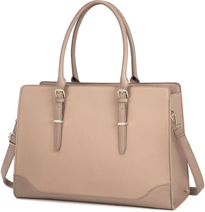 Laptoptas dames-schoudertas dames-crossbodytassen-dames handtas grote zwarte laptoptas - 15,6 inch PU leren werktas schoudertas voor werk school - Khaki - 40x28x10 cm