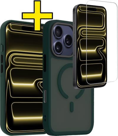 Hoesje - Met Screenprotector - Geschikt voor Apple iPhone 17 Pro - Magsafe Compatible - Sterk & Shockproof - Back Cover - Shock Proof Case - Telefoon Hoes - Telefoonhoesjes - Donkergroen
