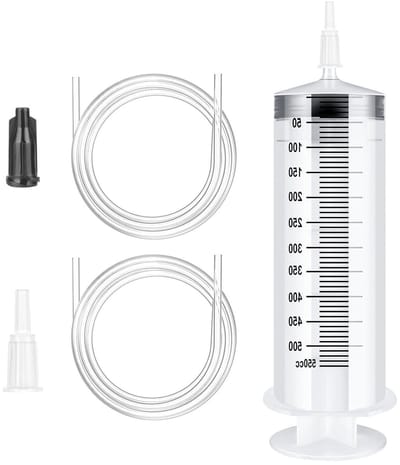 Plastic Spuiten 500ml zonder Naald, Vloeistof Meetspuit met 2 Transparante Katheters voor Het Opvullen en Meten van Vloeistoffen in Laboratoria en Wetenschappelijke Experimenten