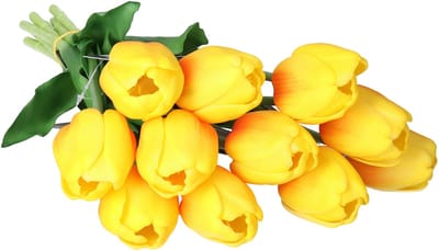 Countryfield Kunstbloemen bosje Tulp Tulipa - 5x - 44 cm - geel - Real Touch - kunst zijdebloemen