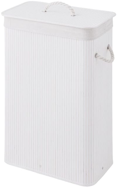Sealskin Bamboo – Bamboe Wasmand met Deksel - Wasbare katoenen waszak - Handvatten - 56 Liter – afmetingen 60 x 40 x 23,5 cm - Wit