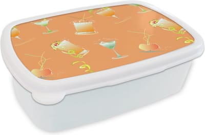 Broodtrommel Wit - Lunchbox - Brooddoos - Cocktail - Oranje - Design - 18x12x6 cm - Volwassenen