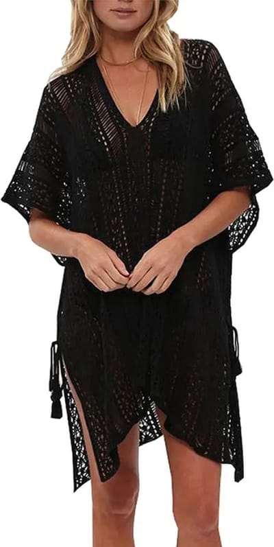 ASTRADAVI Pareo Jurk - Sarong Dress Beachwear - Korte strandkleding Jurk voor Dames met Haakwerk - Zwart