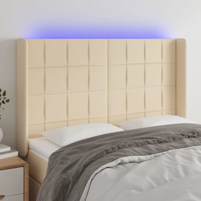 vidaXL - Hoofdbord - LED - 147x16x118/128 - cm - stof - crèmekleurig