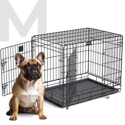 JC Pets Hondenbench - Maat M (76 x 53 x 57 cm) - Opvouwbare Bench voor Honden met Dubbele Deuren, Veilig Slot en Verstelbare Bodem - Hondenbench voor Auto en Thuis - Geschikt voor JC Pets Orthopedisch Hondenkussen