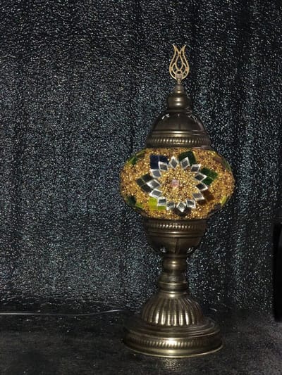 Handgemaakte lamp - mozaïek tafellamp goud 42 cm - E14 LED - unieke design met kleurrijk glas