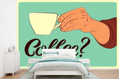 Behang - Fotobehang Spreuken - Vintage - Quotes - Coffee? - Breedte 360 cm x hoogte 240 cm