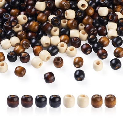 Houten kralen met groot gat, dreadlock-/haarvlechtkralen in 4 kleuren, ovaal, tonvormig, Europees hout, afstandhouders voor macramé, armbanden, gat: 3~5 mm