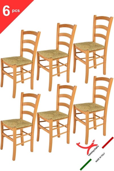 Tommychairs Venice - Eetkamerstoelen - Set van 6 - Bruin - Rotan & Hout