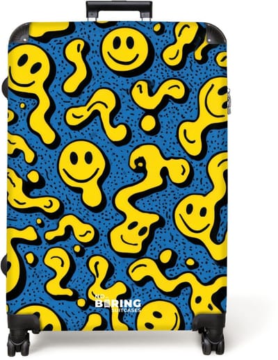 NoBoringSuitcases.com® - Koffer groot - Reiskoffer lichtgewicht - Vloeiende smiley's op een blauwe achtergrond - Rolkoffer met 4 wielen - Grote trolley XL - 98 liter bagage