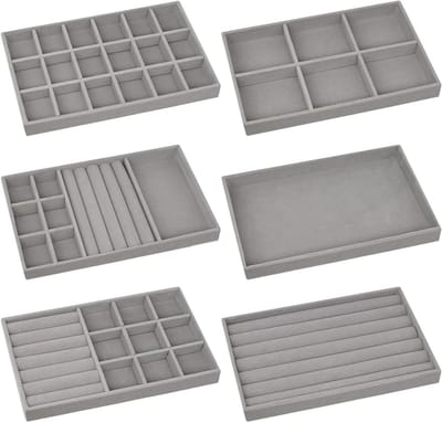 Set van 6 Stapelbare Velvet Sieradenbakjes voor Ringen, Oorbellen en Armbanden - Organiseer je Sieraden in een Ladesysteem