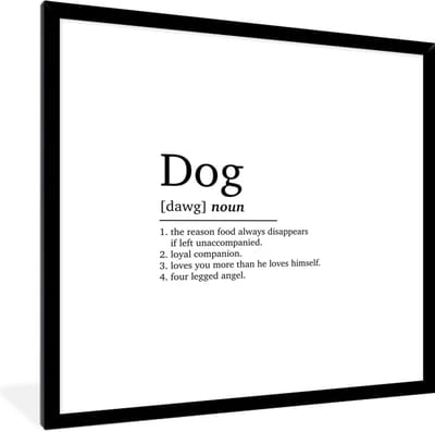 Fotolijst incl. Poster - Spreuken - Dog - Woordenboek - Hond definitie - Dieren - Quotes - 40x40 cm - Posterlijst