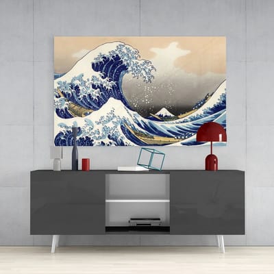 Glasschilderij - Abstract - Golf - Wanddecoratie - 72x46 cm - 4 mm