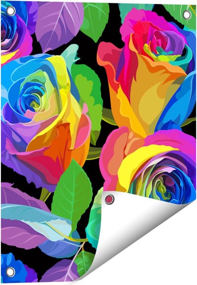 Gards Tuinposter Kleurrijke Rozen - Bloemen - Abstract - 40x50 cm - Tuindoek - Tuindecoratie - Wanddecoratie buiten - Tuinschilderij