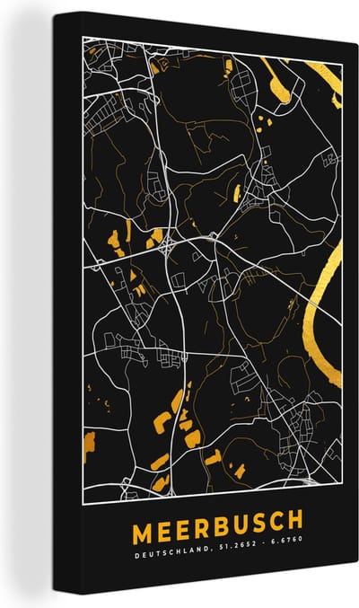Canvas Schilderij Stadskaart – Plattegrond – Duitsland – Goud – Meerbusch – Kaart - 20x30 cm - Wanddecoratie