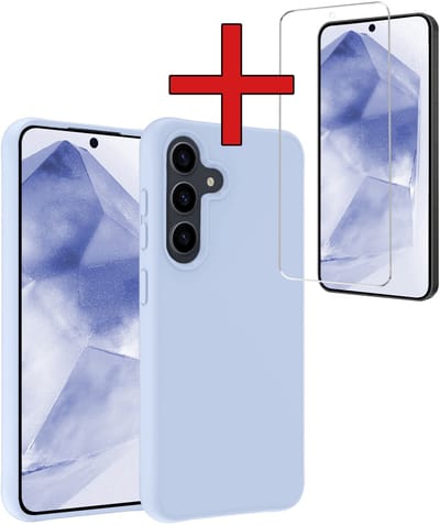 Hoesje - Met Screenprotector - Geschikt voor Samsung Galaxy A56 - Sterk & Shockproof - Telefoon Hoes - Back Cover - Siliconen Case - Telefoonhoes - Lichtblauw
