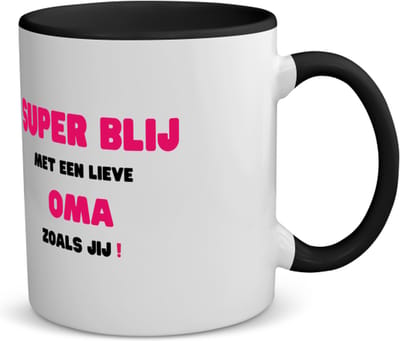 Akyol - super blij met een lieve oma zoals jij koffiemok - theemok - zwart - Oma - de liefste oma - verjaardag - cadeautje voor oma - oma artikelen - kado - geschenk - 350 ML inhoud