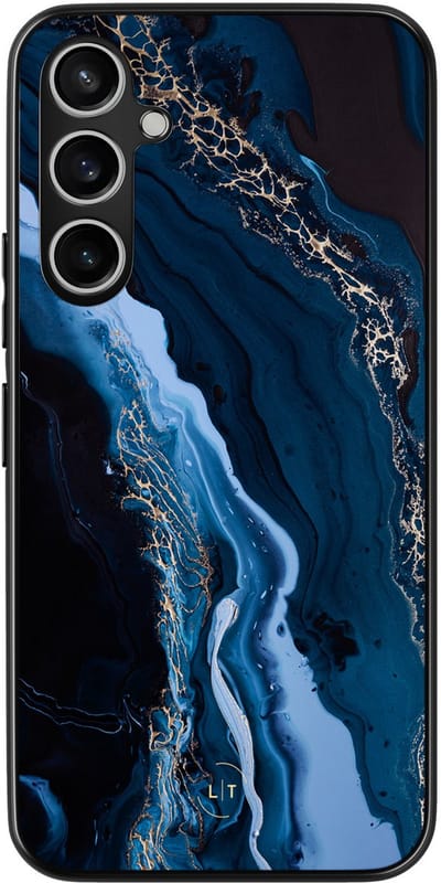 Leuke Telefoonhoesjes - Hoesje geschikt voor Samsung Galaxy S23 FE - Marmer lagoon blauw - Backcover zwart - Marmer - Blauw