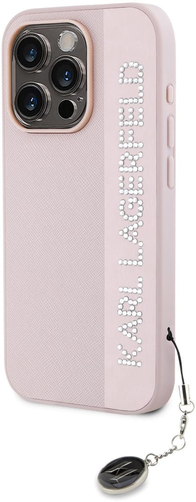 Karl Lagerfeld iPhone 16 Pro Max Backcover hoesje Saffiano rhinestones and charm - Roze
