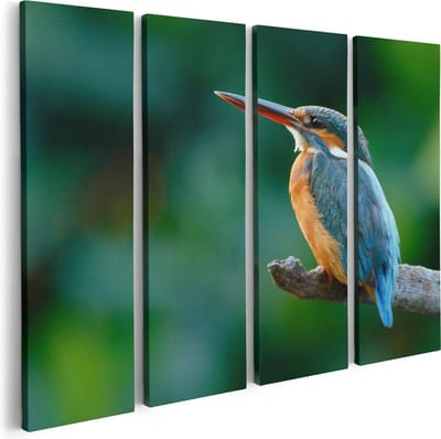 Artaza Canvas Schilderij Vierluik Blauw Oranje IJsvogel Op Een Tak - 80x60 - Foto Op Canvas - Canvas Print