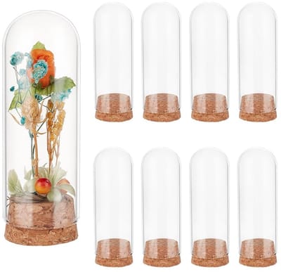 Dailygoods- Display Koepel 12 Stuks - Glazen Flessen Potten 3,7 x 10 cm - Kurk Deksel - Decoratie - Transparant Ontwerp - Hoogwaardig Glas - Glazen Pot