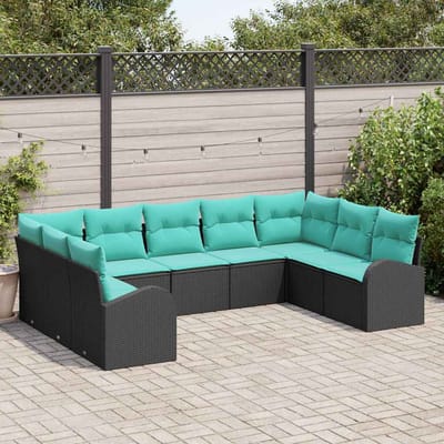 vidaXL - Tuinbank - Set - 9 - st - Zwart - en - Turkoois - poly - rattan