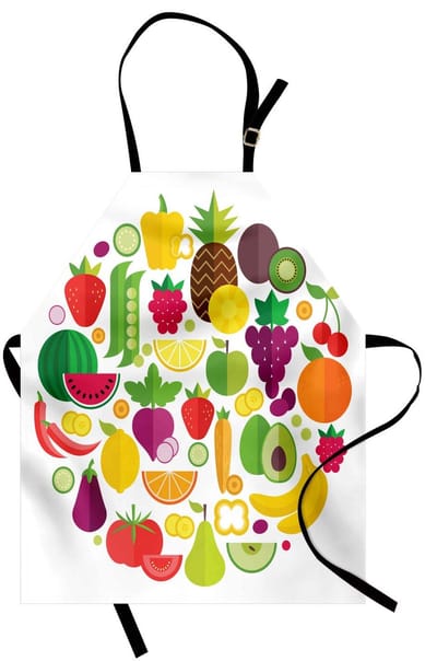 ABAKUHAUS kookschort voor fruit en groenten, fruit- en groenteontwerp, water- en vuilafstotend met digitale druktechniek, veelkleurig.