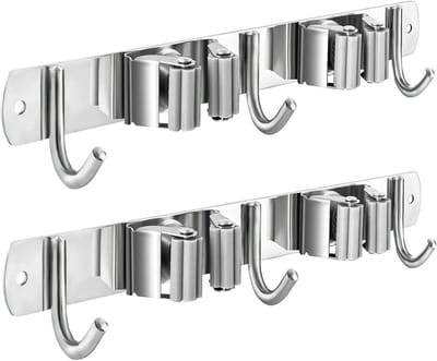 Wandmontage Mop Bezemhouder - Heavy Duty Organiser met Haken voor Efficiënte Opslag