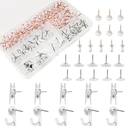 Dailygoods- Prikpennen 210 stuks - Punaises voor prikbord/kurk - Transparante rijspennen - Decoratieve prikpennen - Haken voor sleutels - Ideaal voor knutselprojecten